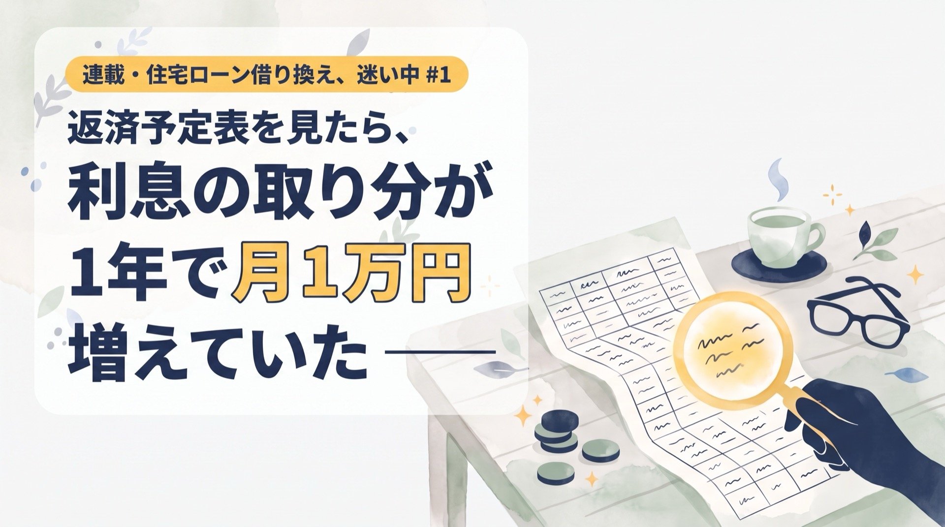 住宅ローン借り換え、迷い中 #1｜返済予定表を見たら、利息の取り分が1年で月1万円増えていた